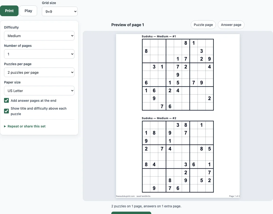 Print sudoku example