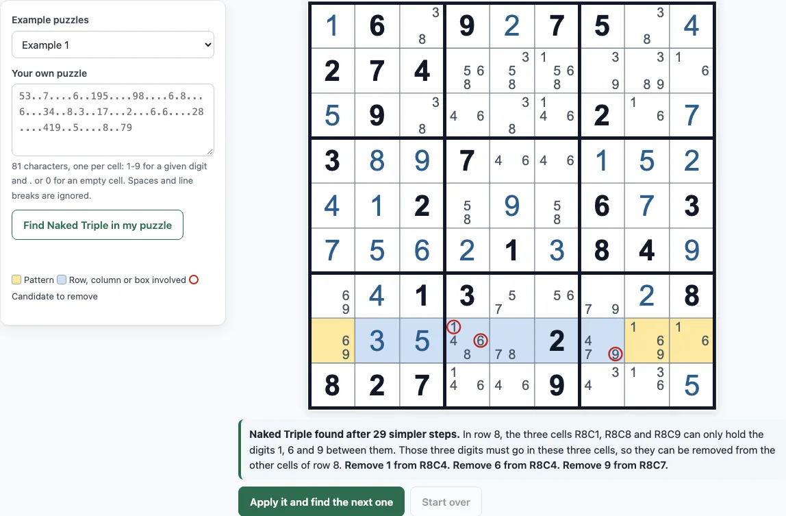 Naked triple sudoku example