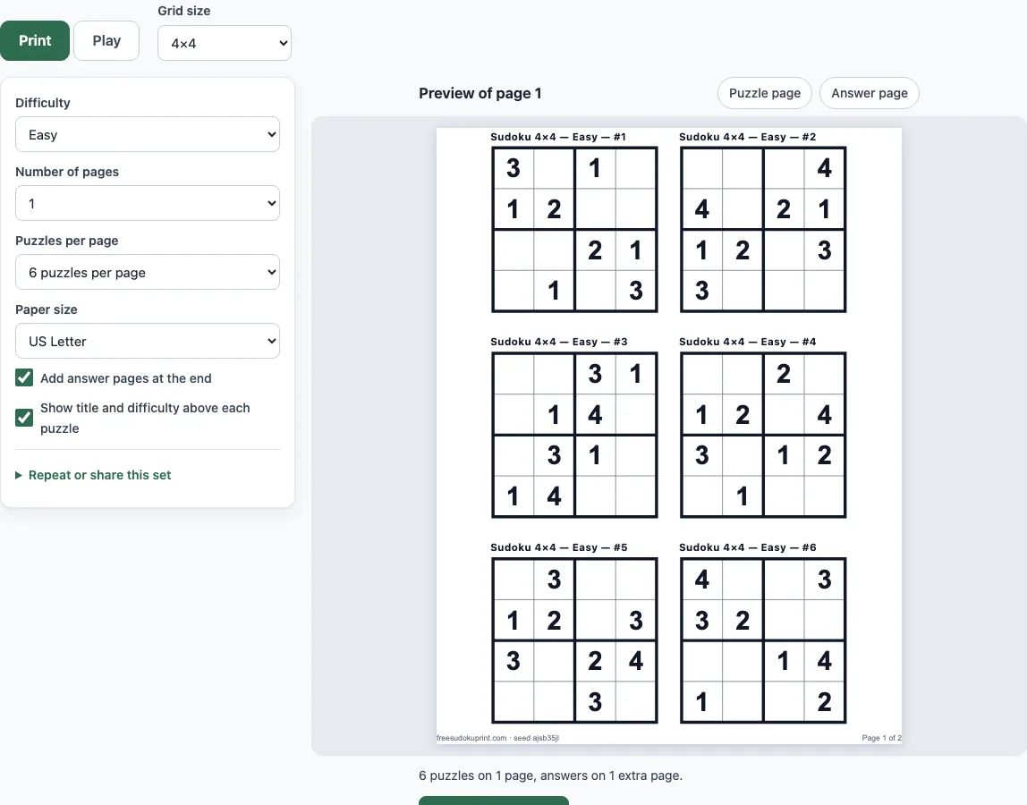 Sudoku for kids example