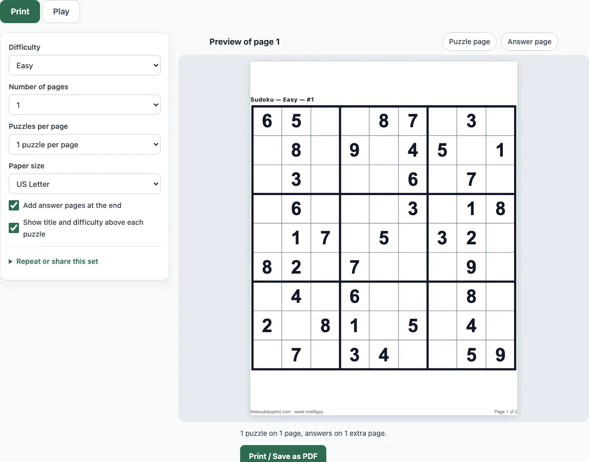 Sudoku for seniors example