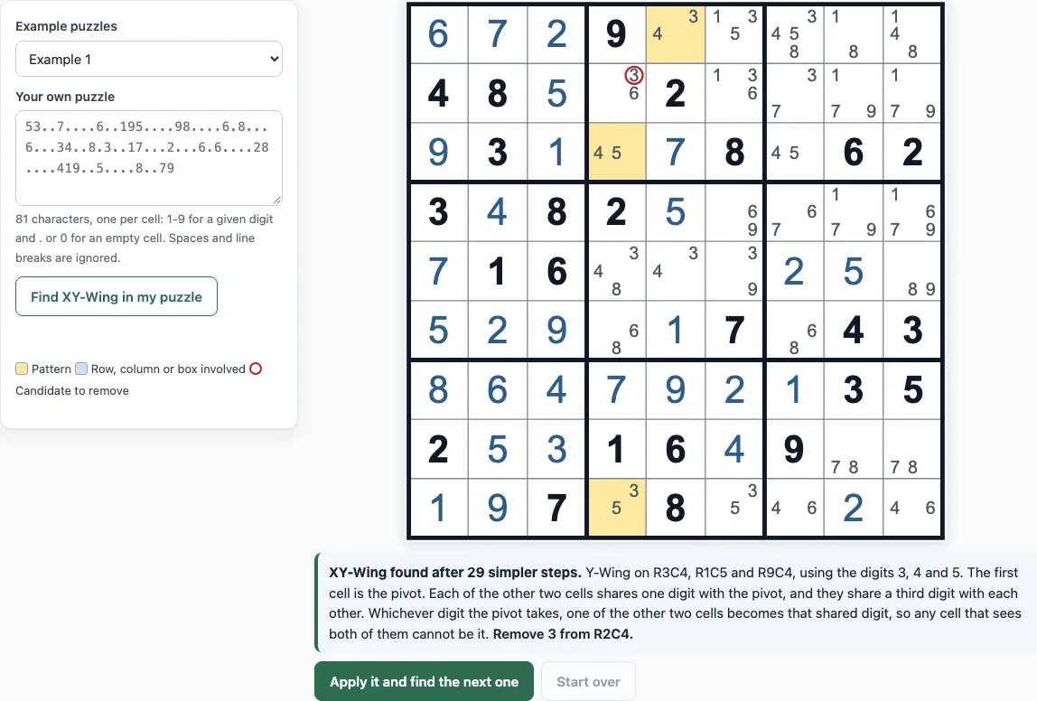 Sudoku xy wing example